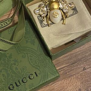 Gucci Gold Bee Brooch with Crystal Details